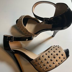 Rock & Republic Dress Spiked Studded Peep Toe Stiletto Heeled Ankle Strap